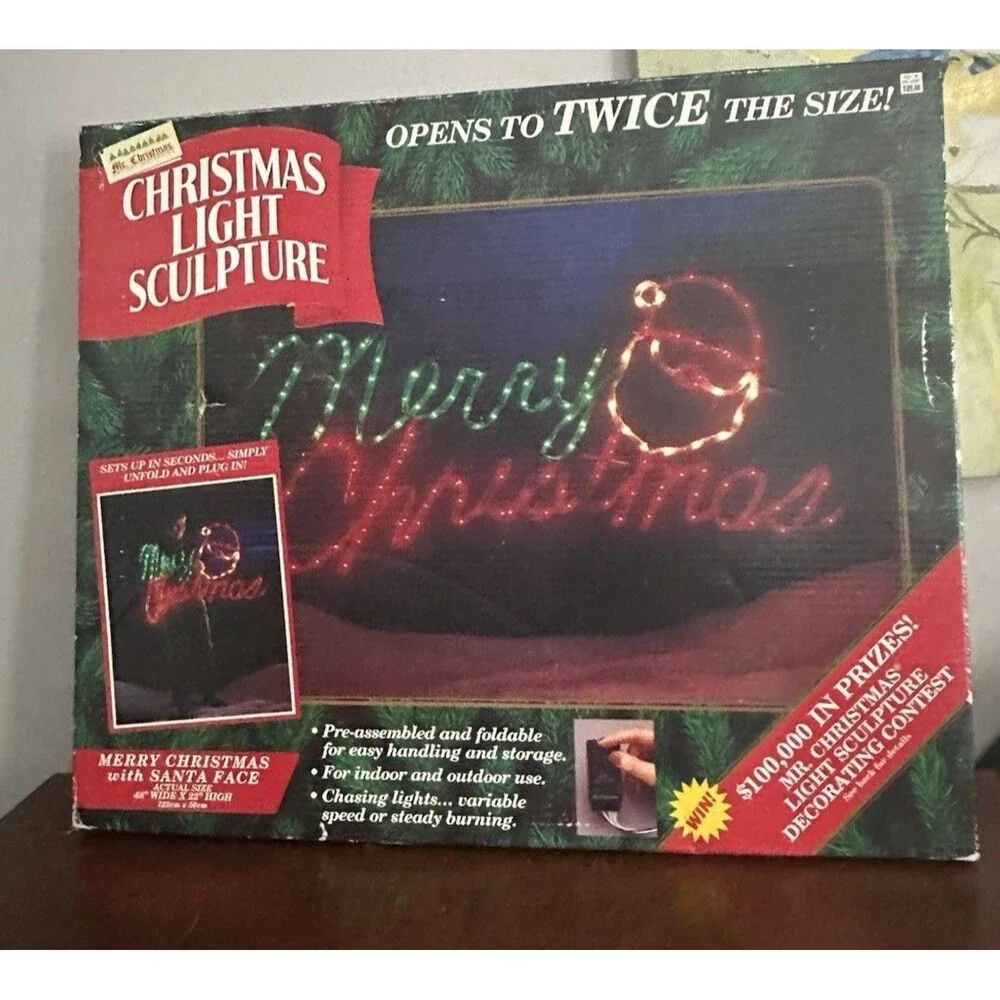 RARE MR Christmas Light Sculpture Merry Christmas W/ Santa Face 48x22 Working! *